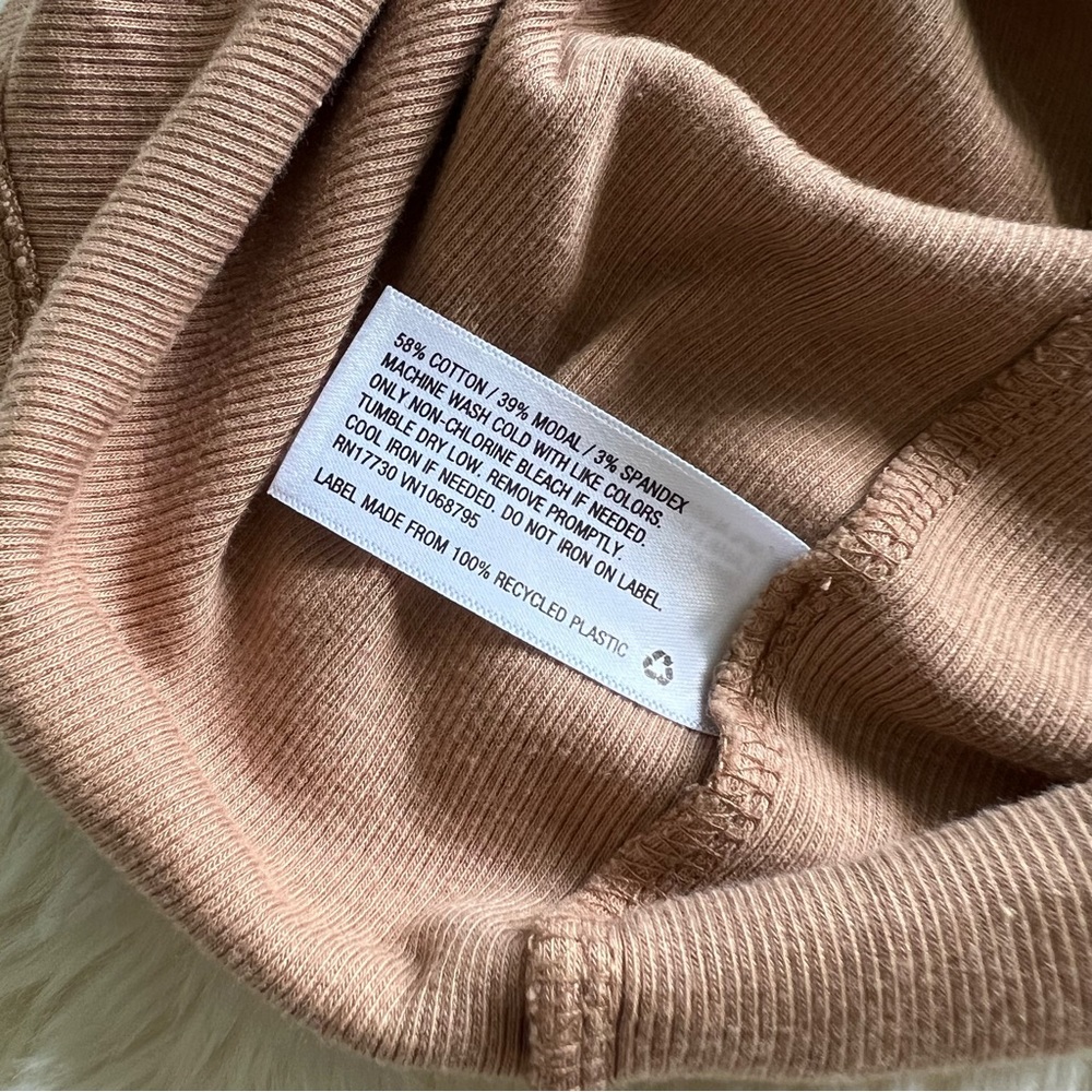 Mock Neck Ribbed Tee in Camel Color - Picture 5 of 5